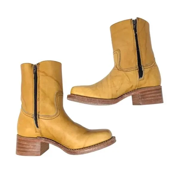 Frye Vintage Campus Boots Banana Yellow Leather Women’s Size 7.5 - Picture 5 of 8